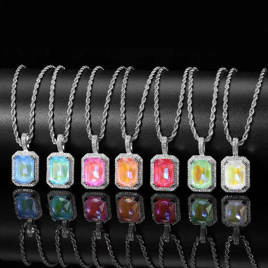 Iced Fluorescent Multicolor Cube Pendant