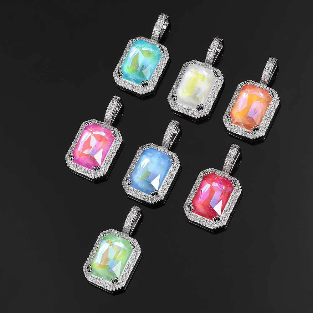 Iced Fluorescent Multicolor Cube Pendant