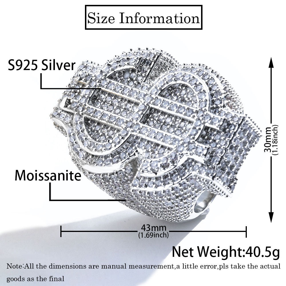 925S & Moissanite Dollar Sign Men Ring