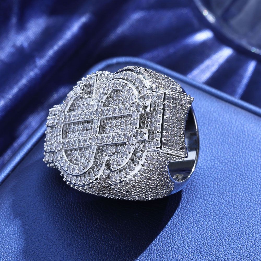 925S & Moissanite Dollar Sign Men Ring
