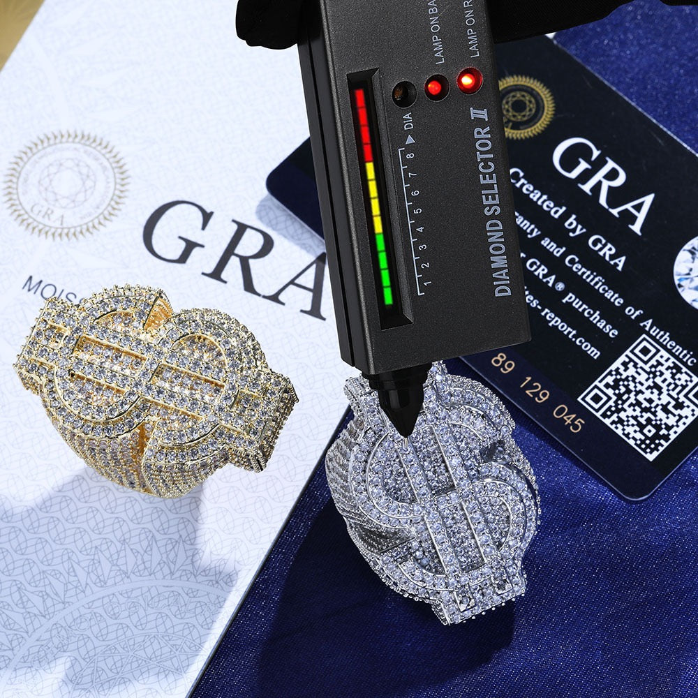 925S & Moissanite Dollar Sign Men Ring