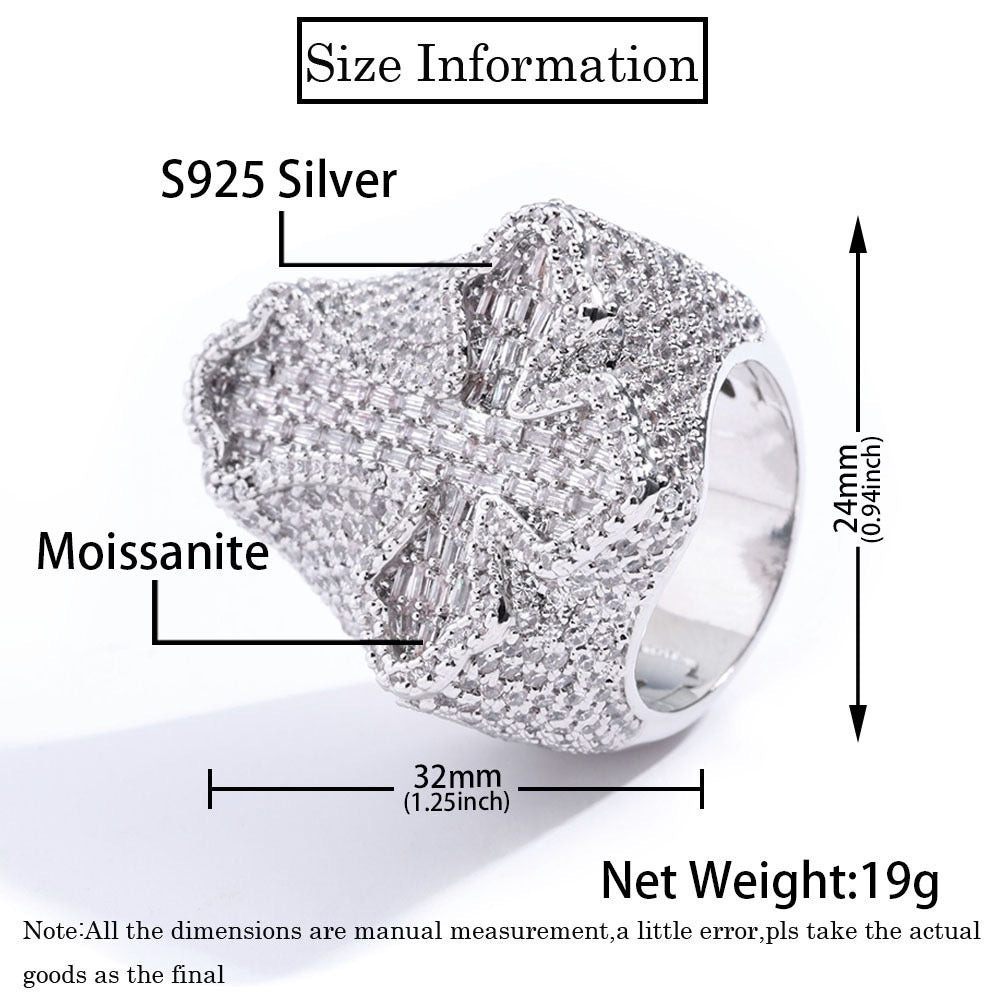 925S & Moissanite Cross-Shaped Ring