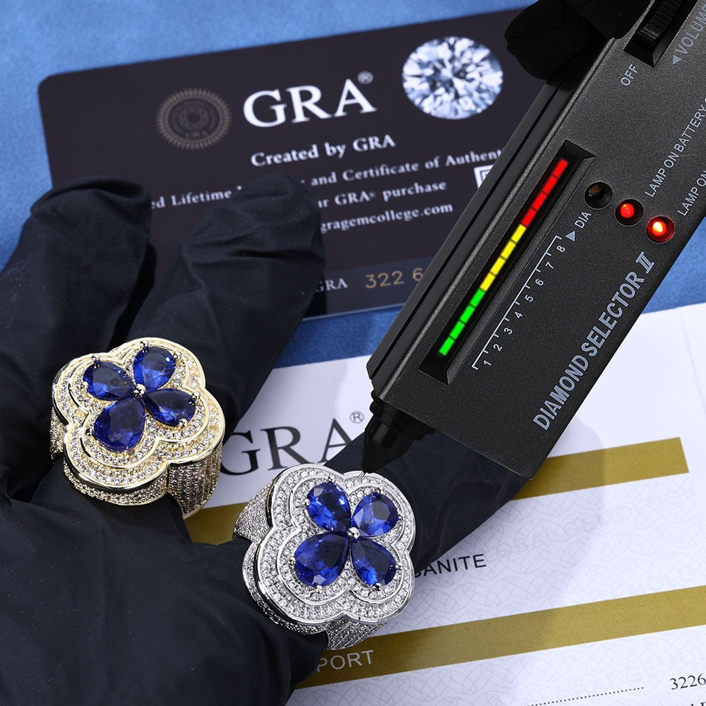 925S & Moissanite Blue Flower Ring