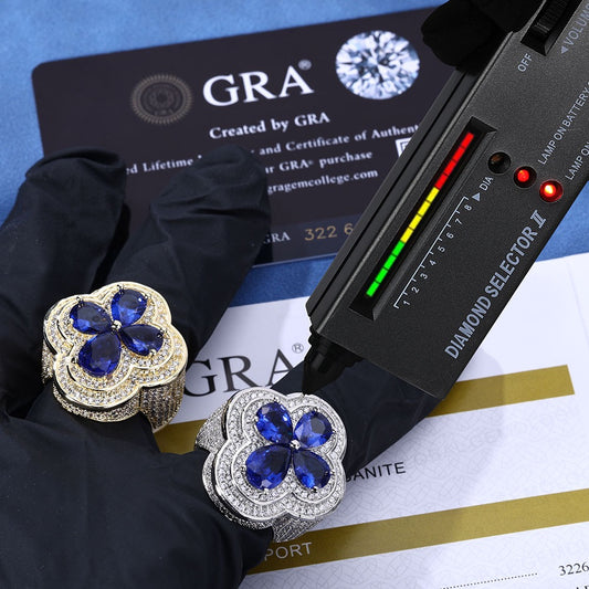 925S & Moissanite Blue Flower Ring