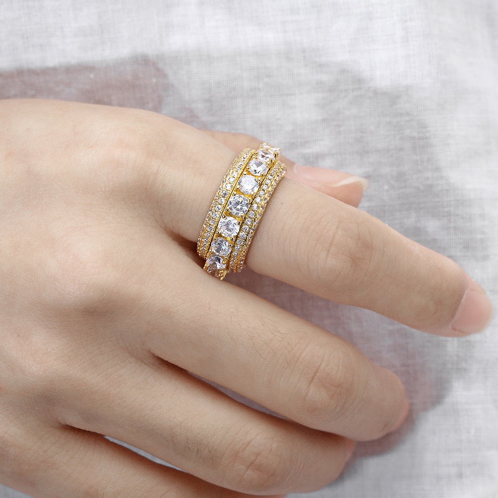 Iced Rotatable Five-Row Cuban Ring