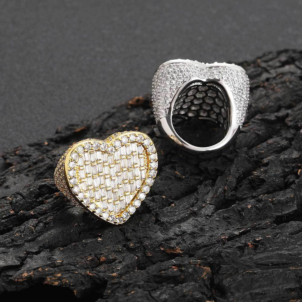 Iced Baguette Heart-Shaped Ring