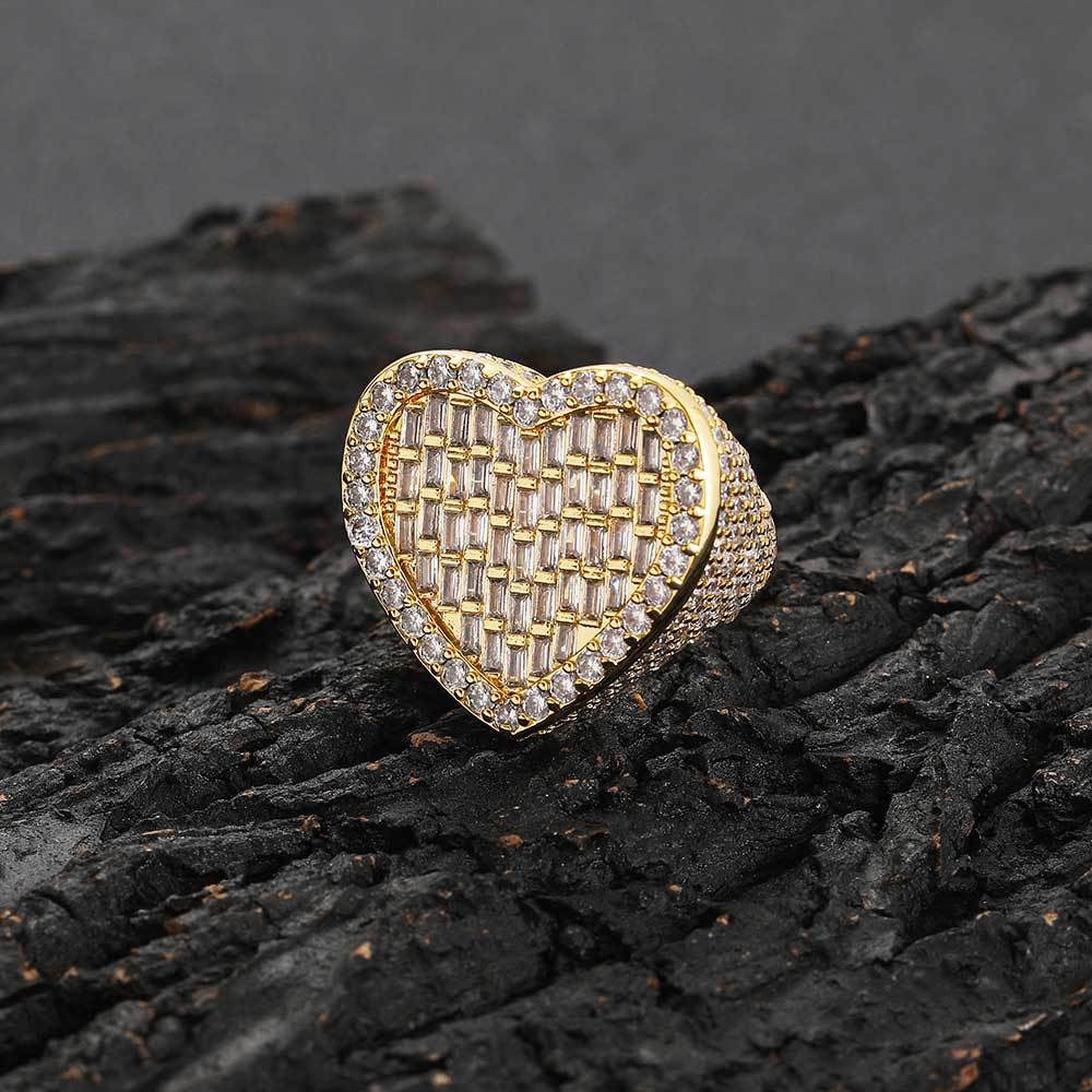 Iced Baguette Heart-Shaped Ring