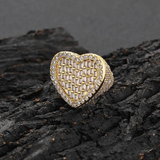 Iced Baguette Heart-Shaped Ring