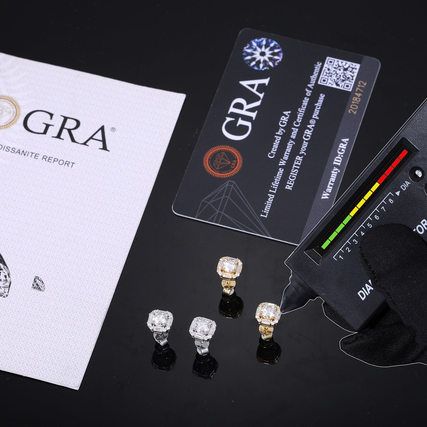 925S & Moissanite Baguette & Round Earrings