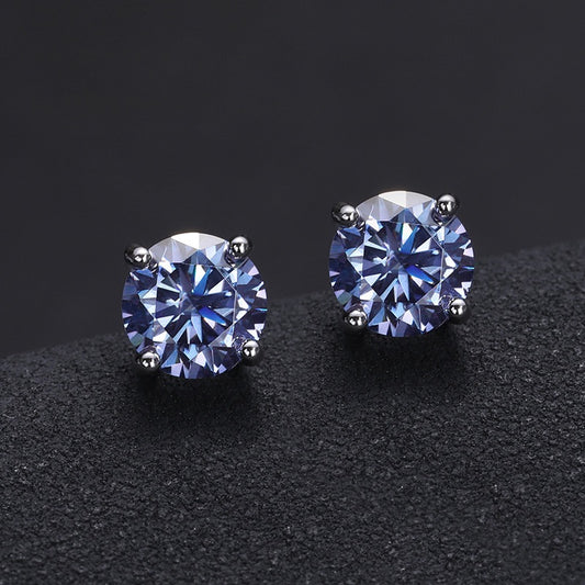 925S & Moissanite Mutilcolor Brilliant Round Cut Earrings