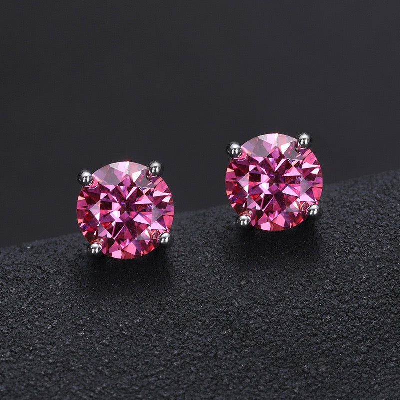 925S & Moissanite Mutilcolor Brilliant Round Cut Earrings