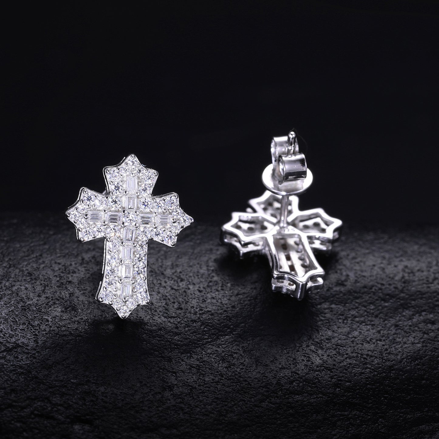 925S & Moissanite Cross Earrings