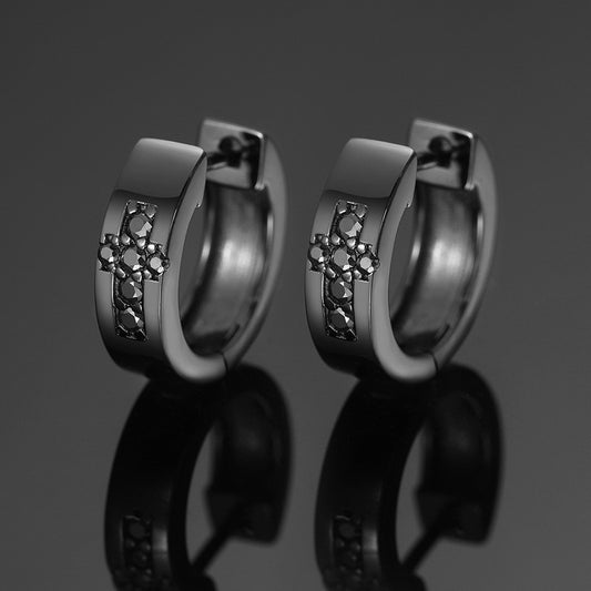 925S & Moissanite Cross Hoop Earrings in Black