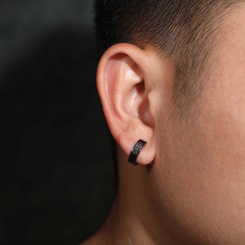 925S & Moissanite Cross Hoop Earrings in Black