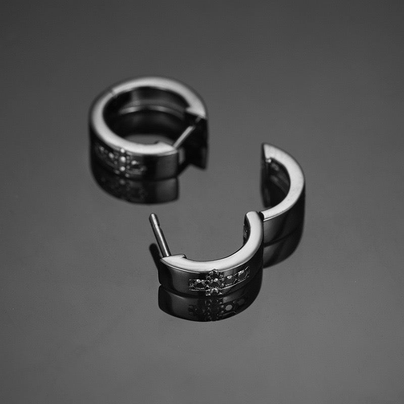 925S & Moissanite Cross Hoop Earrings in Black