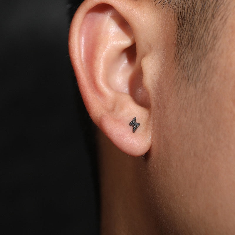 925S & Moissanite Lightning Stud Earrings in Black