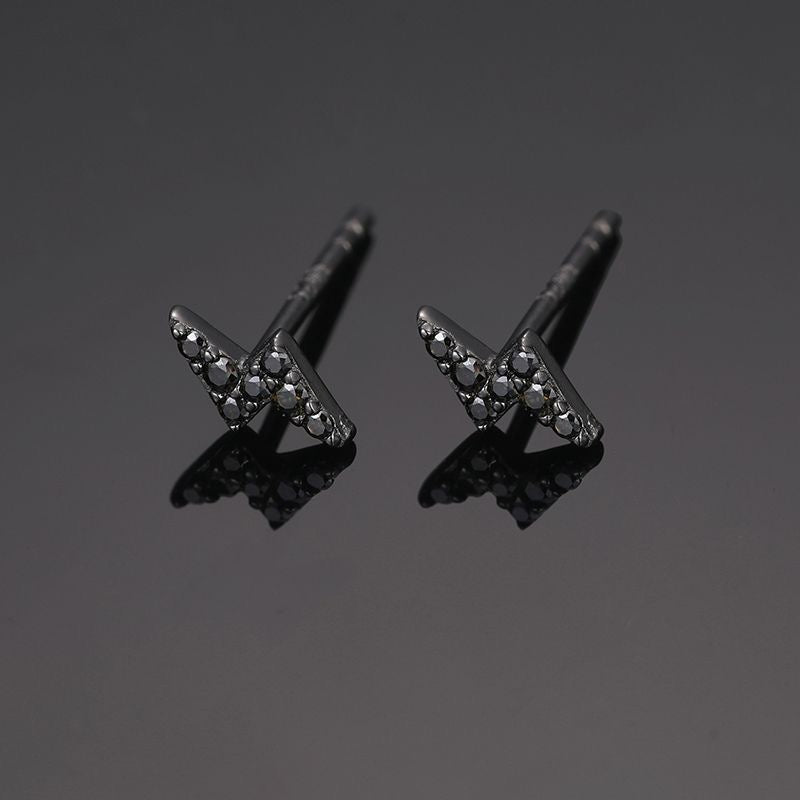 925S & Moissanite Lightning Stud Earrings in Black