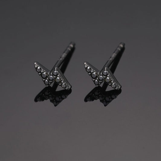 925S & Moissanite Lightning Stud Earrings in Black