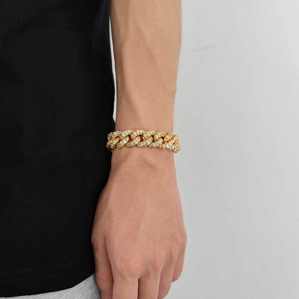 15mm Iced Three-Row Cuban Link Bracelet
