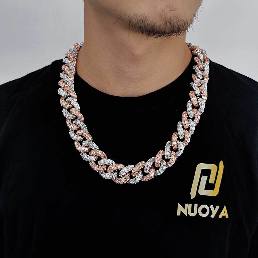 21mm Iced Mixed Color Three-Row Baguette Cuban Chains