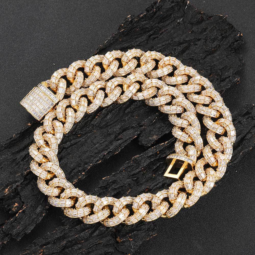 21mm Iced Three-Row Baguette Cuban Chains