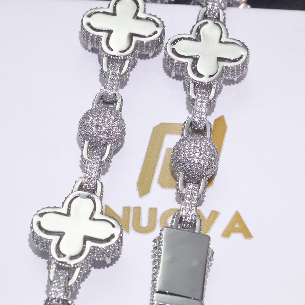 10mm Iced Four-Leaf Clover & balls Cuban Chains