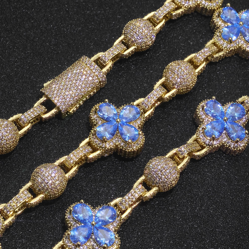 10mm Iced Four-Leaf Clover & balls Cuban Chains