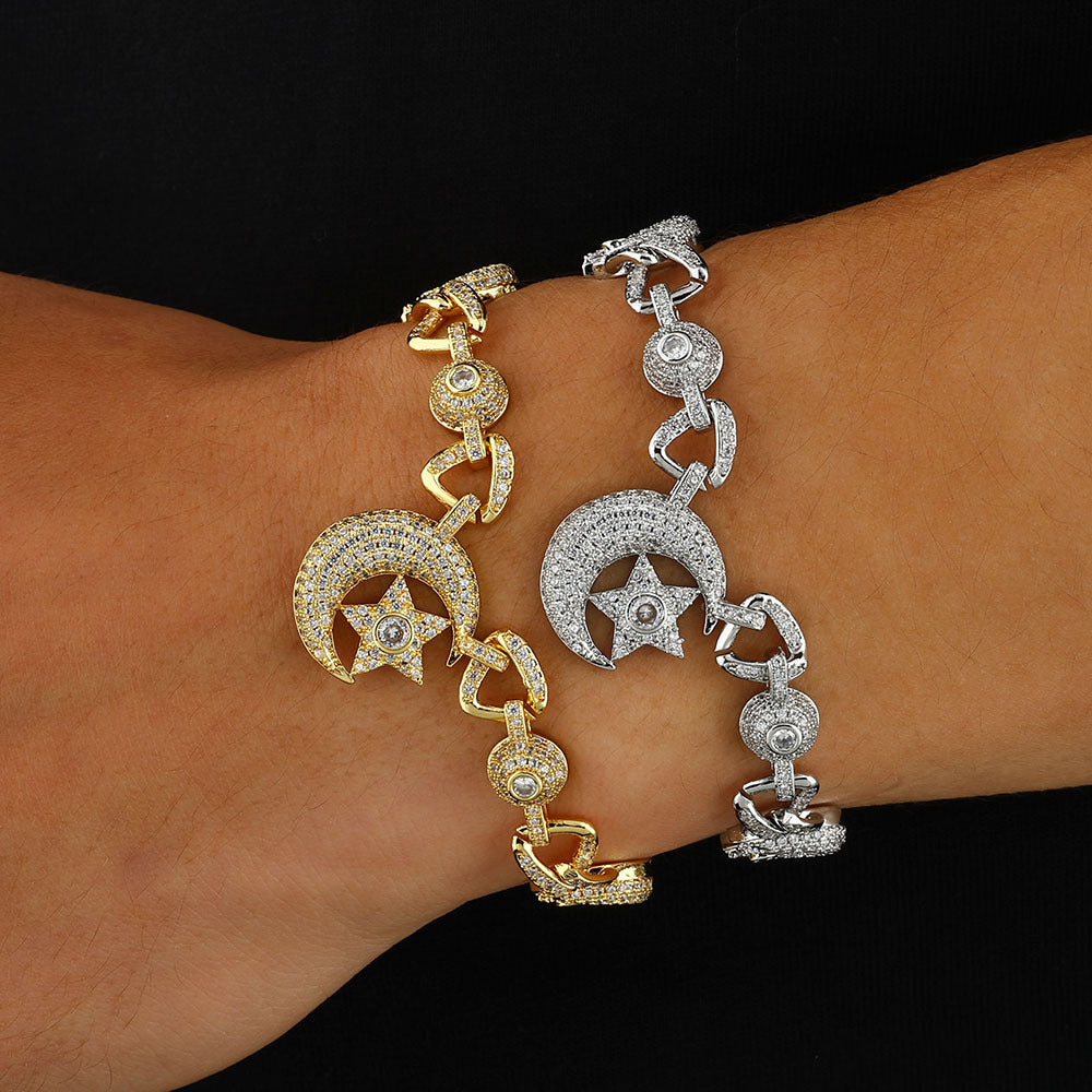 10mm Iced Moon and Star Bracelet