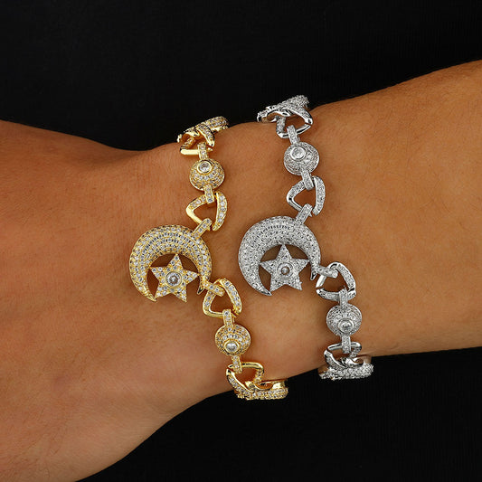 10mm Iced Moon and Star Bracelet