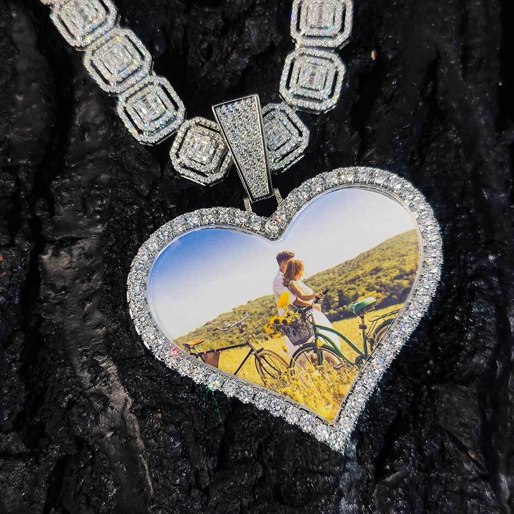 Iced Heart-shaped Custom Picture Pendant
