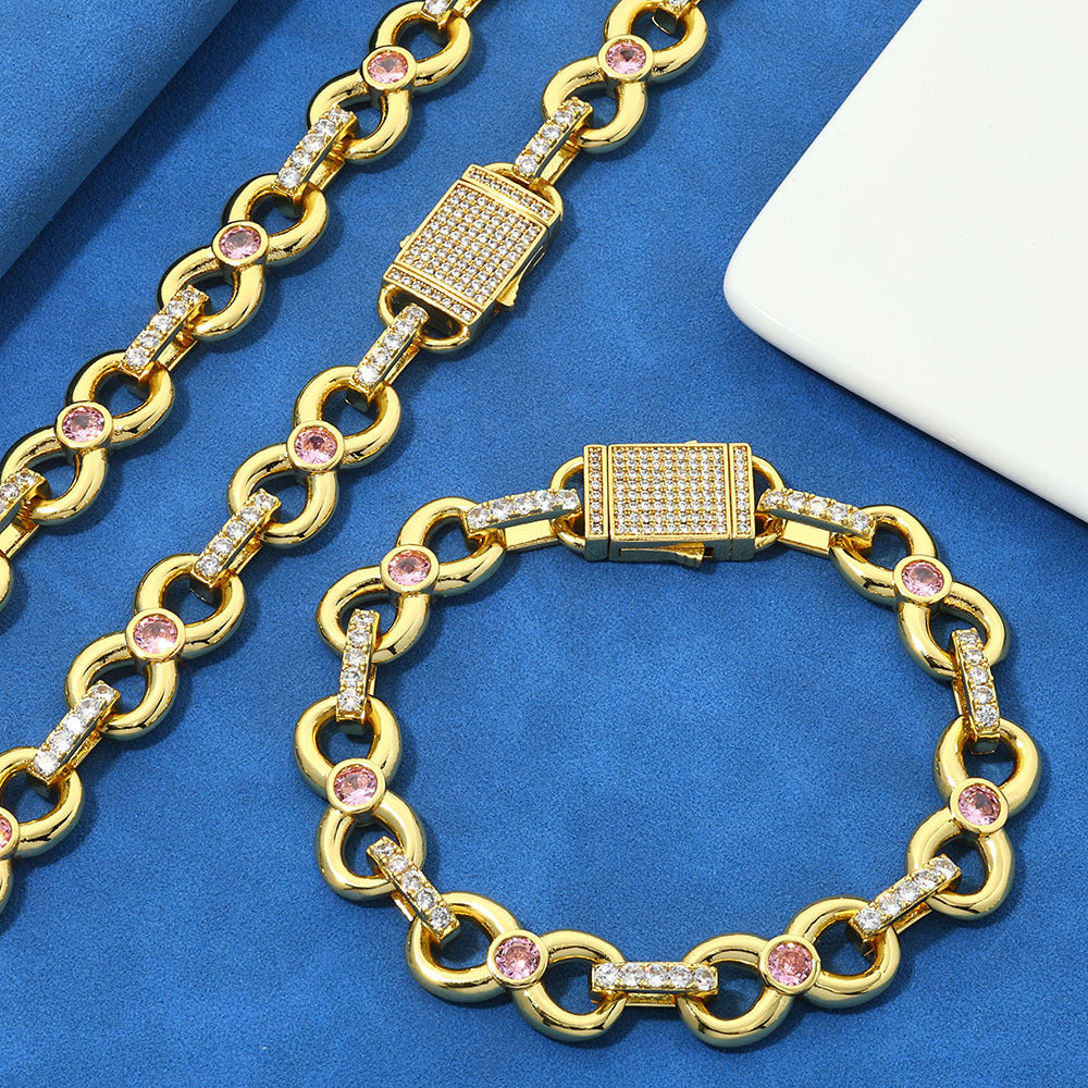 12mm Pink Daimonds With Infinity Cuban Bracelet