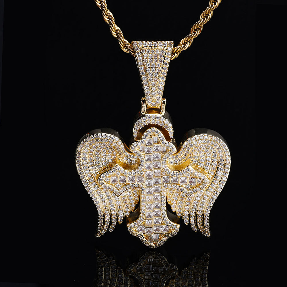 Iced Cross With Angle Wings Pendant
