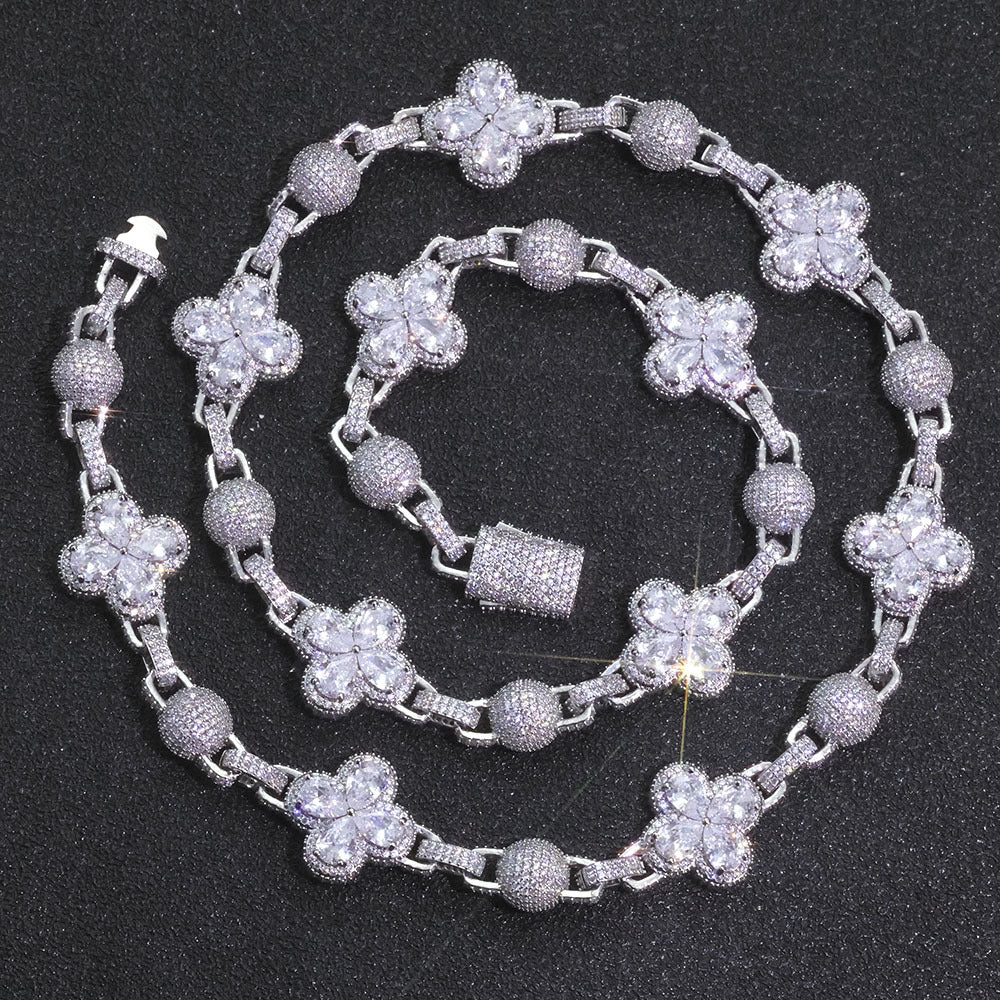 10mm Iced Four-Leaf Clover & balls Cuban Chains