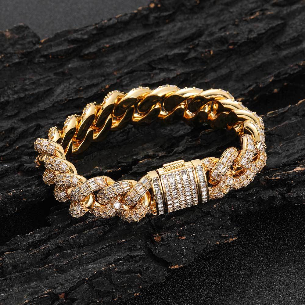 15mm Iced Three-Row Cuban Link Bracelet
