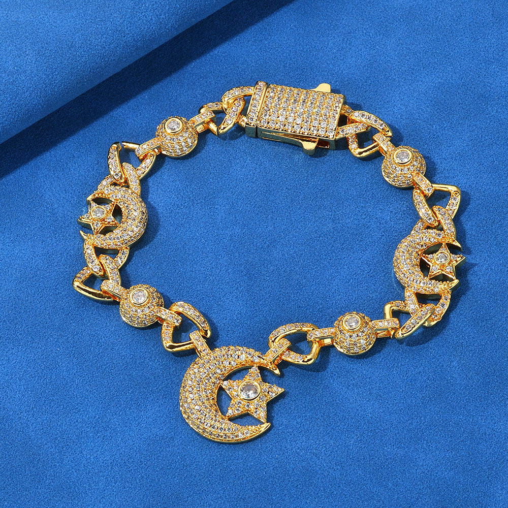 10mm Iced Moon and Star Bracelet