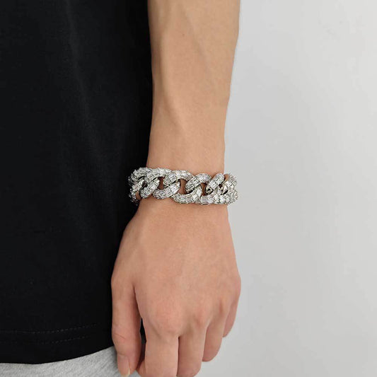 21mm Iced Three-Row Baguette Cuban Bracelet