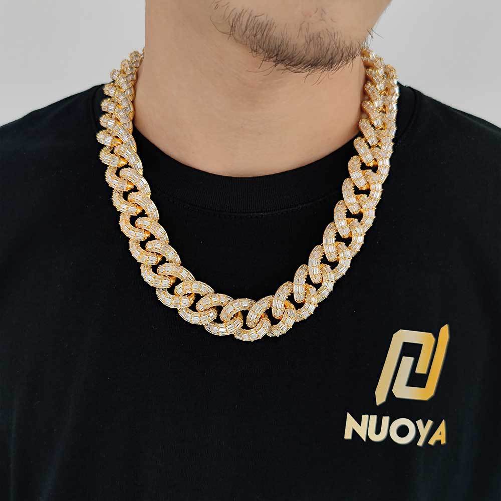 21mm Iced Three-Row Baguette Cuban Chains