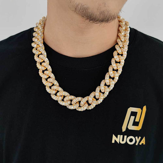 21mm Iced Three-Row Baguette Cuban Chains