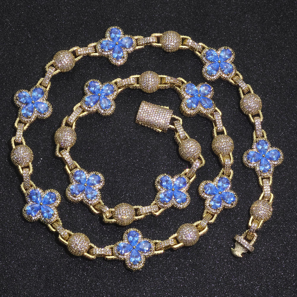 10mm Iced Four-Leaf Clover & balls Cuban Chains