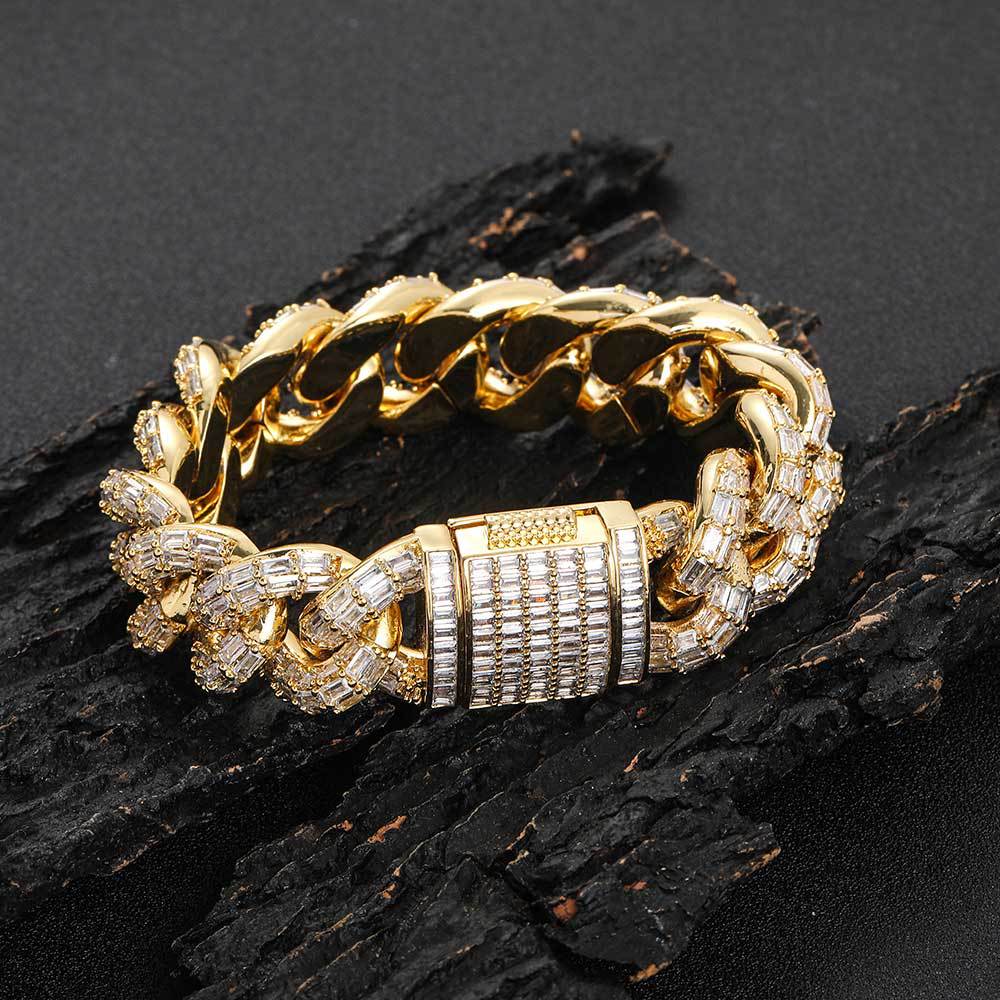 21mm Iced Three-Row Baguette Cuban Bracelet