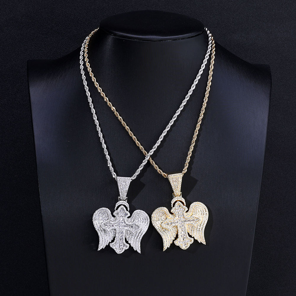 Iced Cross With Angle Wings Pendant