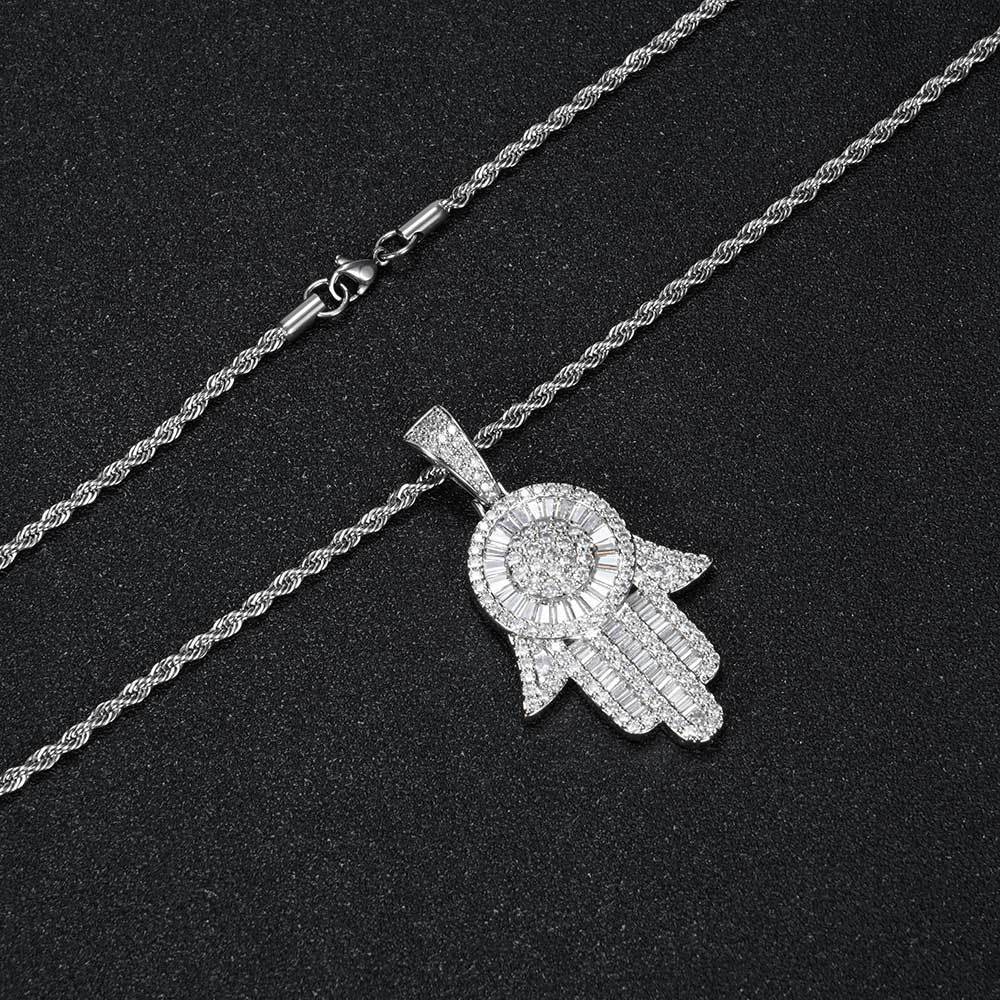 Iced Fatima Hand Pendant