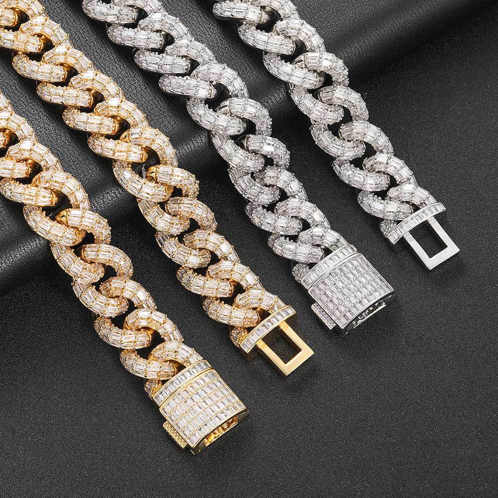 21mm Iced Three-Row Baguette Cuban Chains
