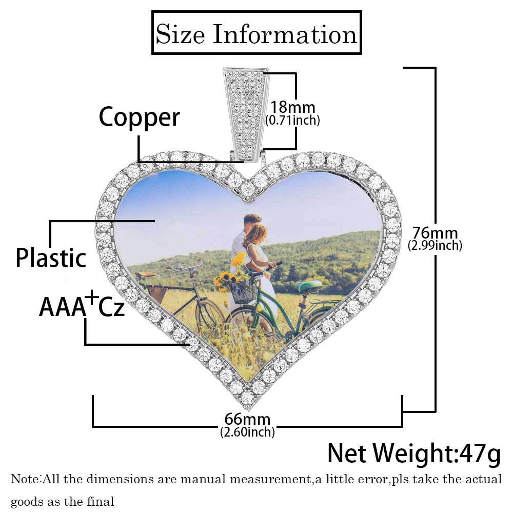 Iced Heart-shaped Custom Picture Pendant