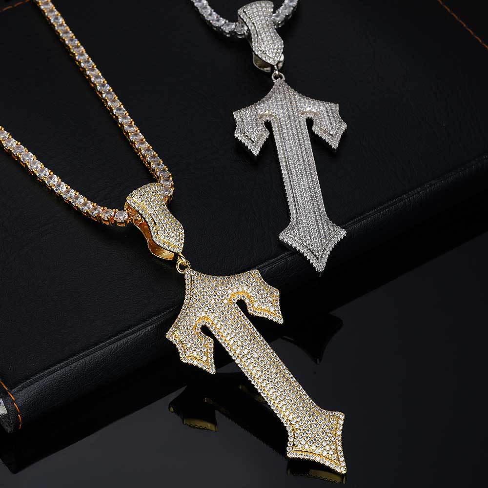 Iced Cross With Sword Pendant