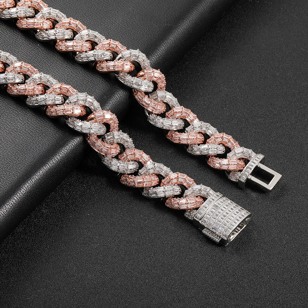 21mm Iced Mixed Color Three-Row Baguette Cuban Chains