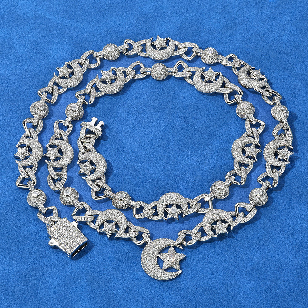 10mm Iced Moon and Star Bracelet