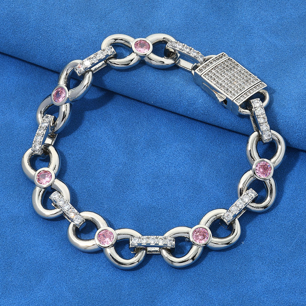 12mm Pink Daimonds With Infinity Cuban Bracelet