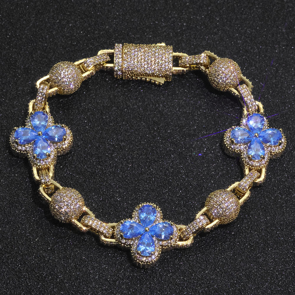 10mm Iced Four-Leaf Clover & balls Cuban Bracelet