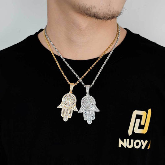 Iced Fatima Hand Pendant